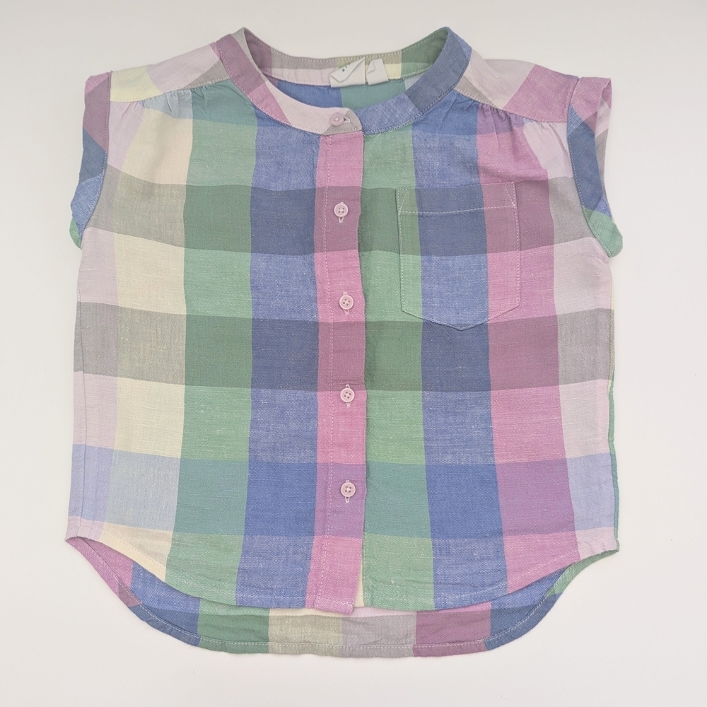 GAP Kids (Size Small/6-7) Pastel Plaid Button-Down Sleeveless Shirt/Blouse/Tank